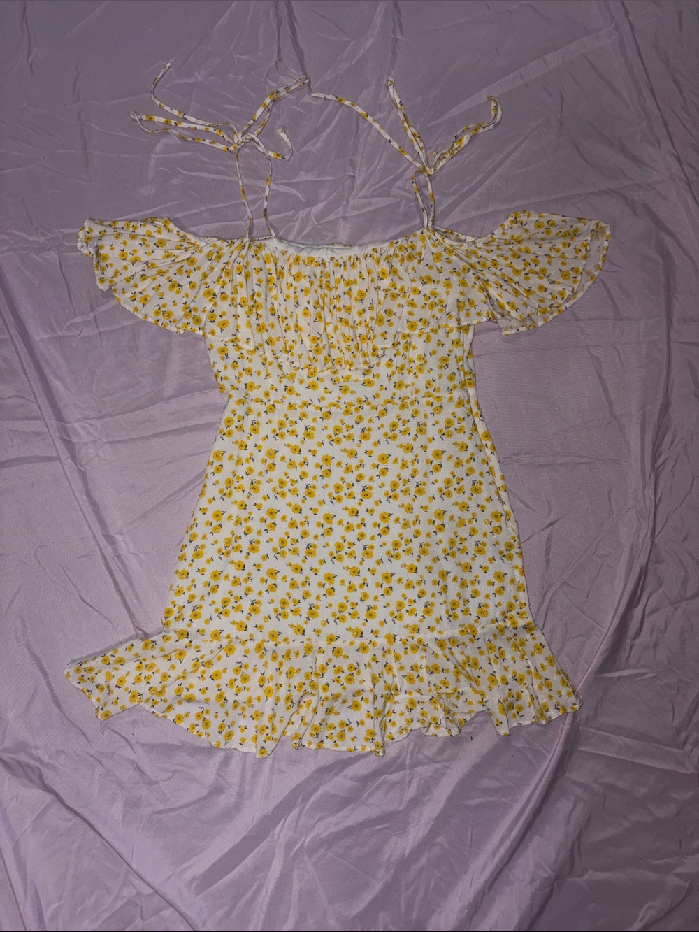 Yellow Floral Ruffle Mini Dress